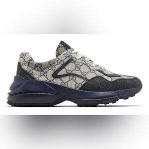 New with Box Men's Gucci Black, Blue and Gray Logo Sneakers size 12.5